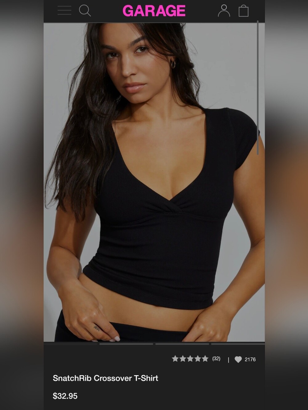 Garage Black V-Neck Ribbed Crop Top
